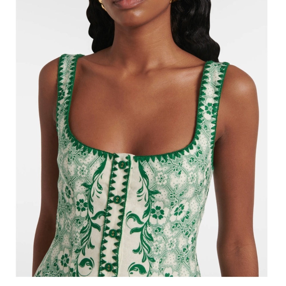 Alemais Olive Printed Linen & Cotton Minidress Size 4 - Picture 3 of 7